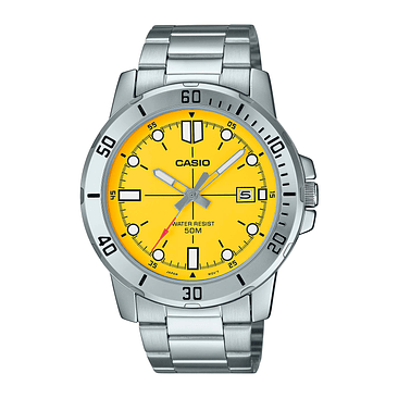 Reloj Hombre Casio Mtp-vd01d-9evudf Core Mens Correa Plateado Bisel Amarillo Fondo Plateado 1