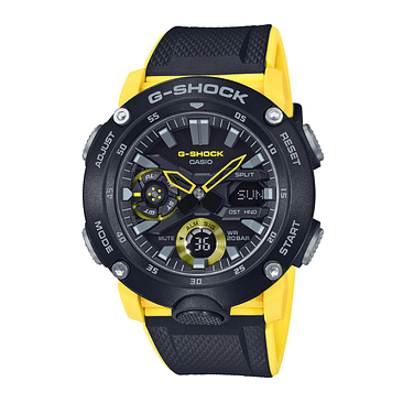 Reloj Casio G-shock Anadigi Ga-2000-1a9dr Para Hombre, Color Negro, Bisel, Color Amarillo, Fondo Negro 1