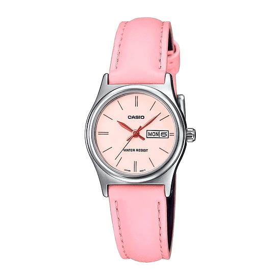 Reloj Casio Dress De Dama Ltp-v006l-4b Doble Fechador Color Rosa Y Plateado 1
