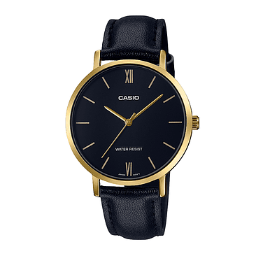 Reloj Casio De Mujer Ltp-vt01gl-1budf De Piel Elegante Color De La Correa Negro Color Del Bisel Dorado Color Del Fondo Negro 1