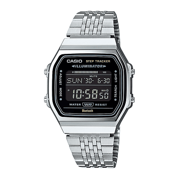 Reloj Unisex Casio Bluetooth Abl-100we-1bdf Vintage Correa Plateado Bisel Plateado Fondo Negro 1