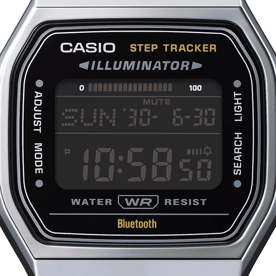 Reloj Unisex Casio Bluetooth Abl-100we-1bdf Vintage Correa Plateado Bisel Plateado Fondo Negro 3