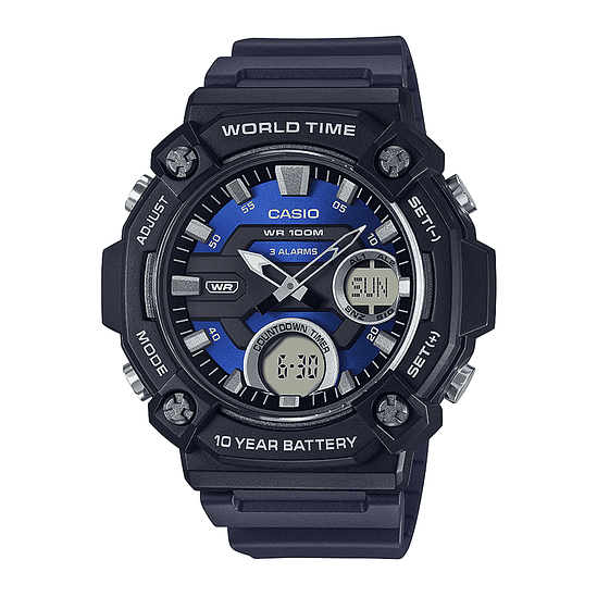 Reloj Casio Aeq-120w-2avdf Para Hombre Estándar Color De Fondo Azul/negro, Aeq-120w-2avdf 1