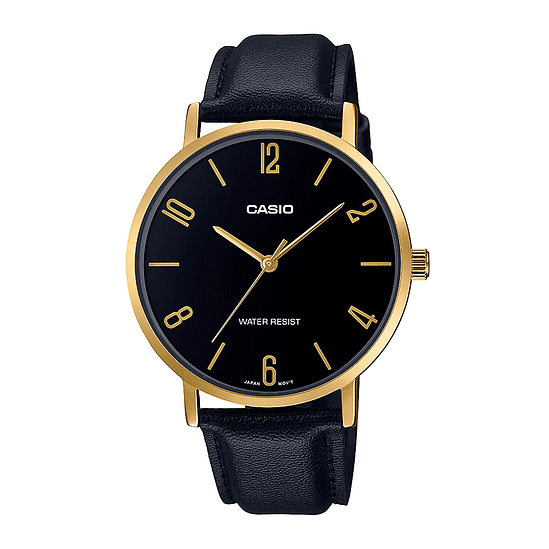 Reloj Casio Mtp-vt01gl-1b2udf Cuarzo Hombre Color De La Correa Negro Color Del Bisel Dorado Color Del Fondo Negro 1