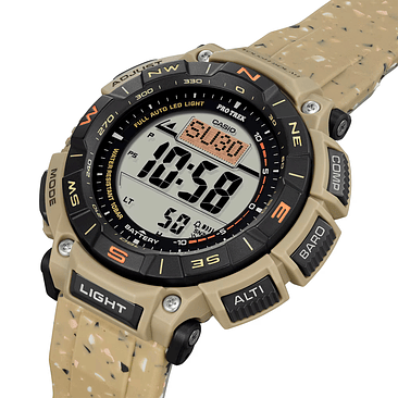 Reloj Casio Pro Trek Prg-340sc-5 Hombre Ts Correa Marrón Bisel Marrón Fondo Negro 5