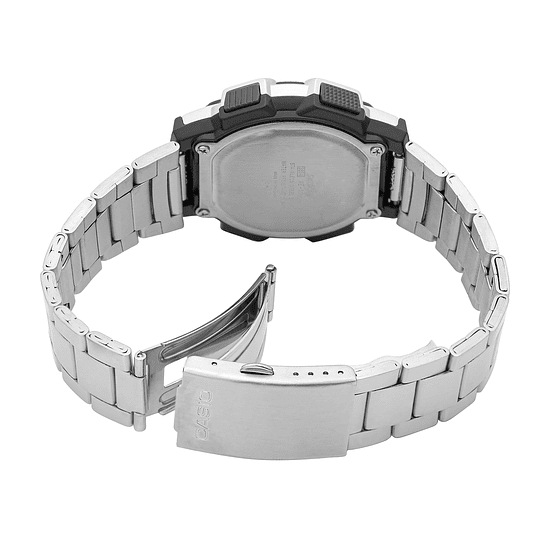 Reloj Casio Digital Ae-1100wd-1a Con Malla Plateado E Bisel Negro Con Fondo Gris 3