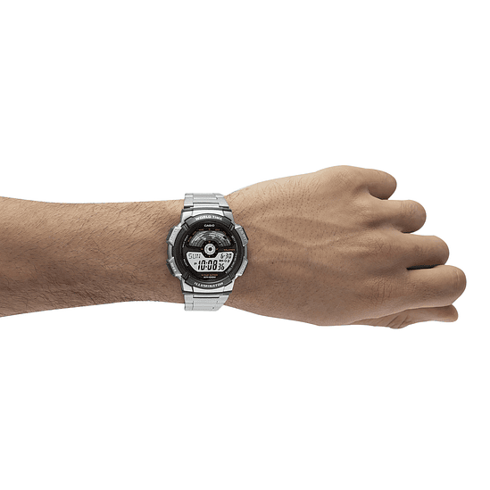Reloj Casio Digital Ae-1100wd-1a Con Malla Plateado E Bisel Negro Con Fondo Gris 4