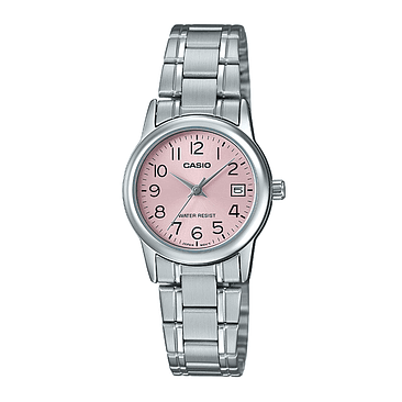 Reloj Casio Ltp-v002d-4budf De La Colección Plateado Para Mujer, Color De Fondo Rosa 1
