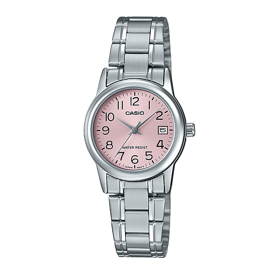 Reloj Casio Ltp-v002d-4budf De La Colección Plateado Para Mujer, Color De Fondo Rosa 1