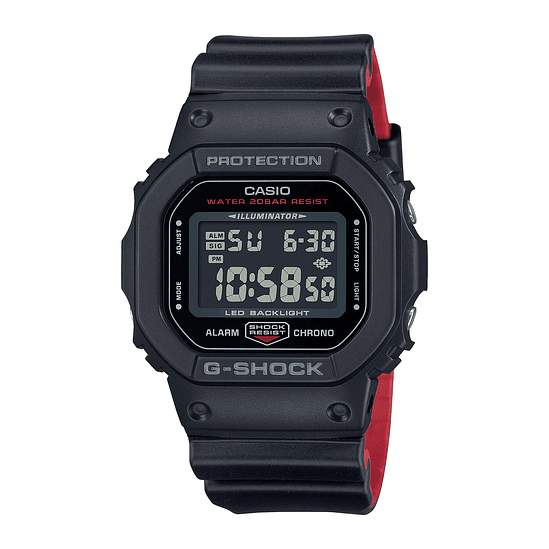 Reloj Casio G-shock Dw-5600uhr-1dr Y Correa Negra/roja, Bisel Negro, Fondo Negro 1