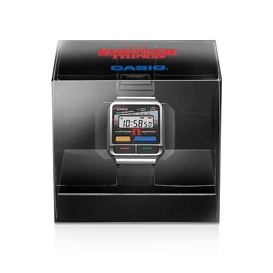 Reloj Casio A-120west Stranger Things Serie Limitada Unixes Color De La Malla Gris Oscuro Transparente 7