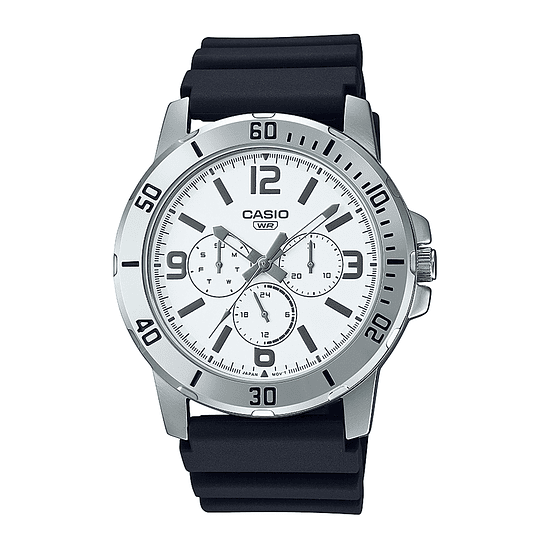 Reloj Casio Standard Mtp-vd300-7budf Para Hombre, Color De La Correa: Negro, Color Del Bisel: Plata, Color De Fondo: Blanco 1
