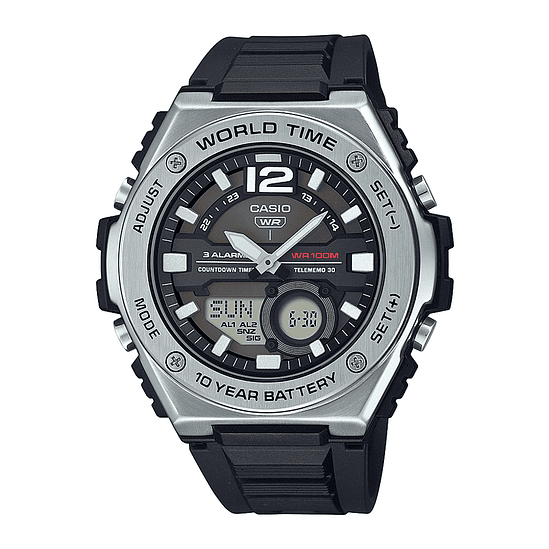 Reloj Casio Mwq-100-1avdf Analógico-digital Para Hombre Correa Negro Bisel Plateado Fondo Negro 1