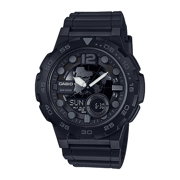 Reloj Casio Aeq-100w-1bvdf Cuarzo Hombre Color De La Correa Negro 1
