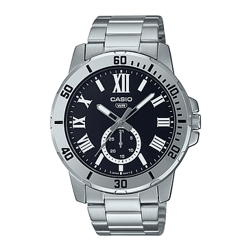 Reloj Casio Hombre Mtp-vd200d-1b Análogo Extendida Malla Plateado Bisel Plateado Fondo Negro 1