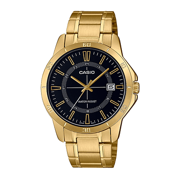 Reloj Pulsera Casio Mtp-v004g-1cudf Con Correa De Acero Inoxidable Color Dorado - Fondo Negro 1