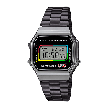 Reloj Unisex Casio A168weuc-1adr Core Mens Correa Gris Bisel Gris Fondo Negro 1