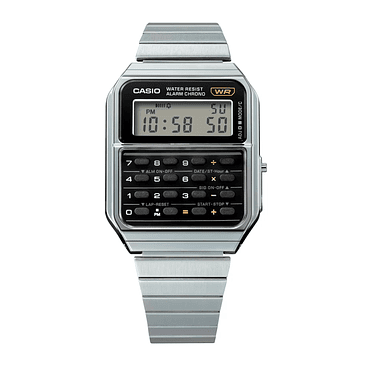 Reloj Pulsera Digital Casio Ca-500we-1adf Con Correa De Acero Inoxidable Color Plateado - Fondo Negro 2