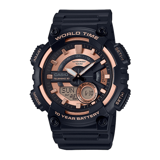 Reloj Casio Standard Aeq-110w-1a3vdf Para Hombre, Correa, Bisel Negro Y Fondo Dorado 1