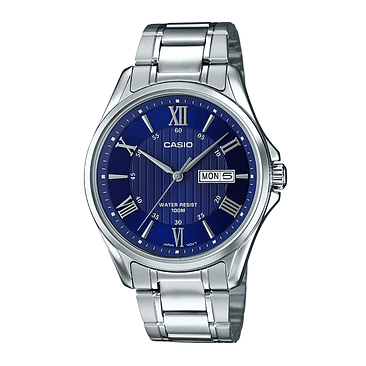 Reloj Casio Mtp-1384d Hombre Acero Doble Calendario 10atm Color De La Malla Y Bisel Plateado 1