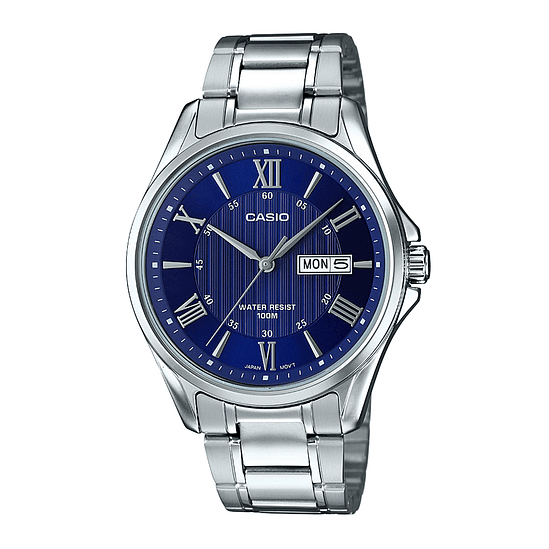 Reloj Casio Mtp-1384d Hombre Acero Doble Calendario 10atm Color De La Malla Y Bisel Plateado 1