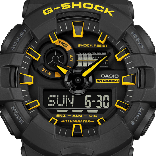 Reloj Casio G-shock Ga-700cy-1adr Caution Yellow: Correa Negra, Bisel Negro, Fondo Negro 3