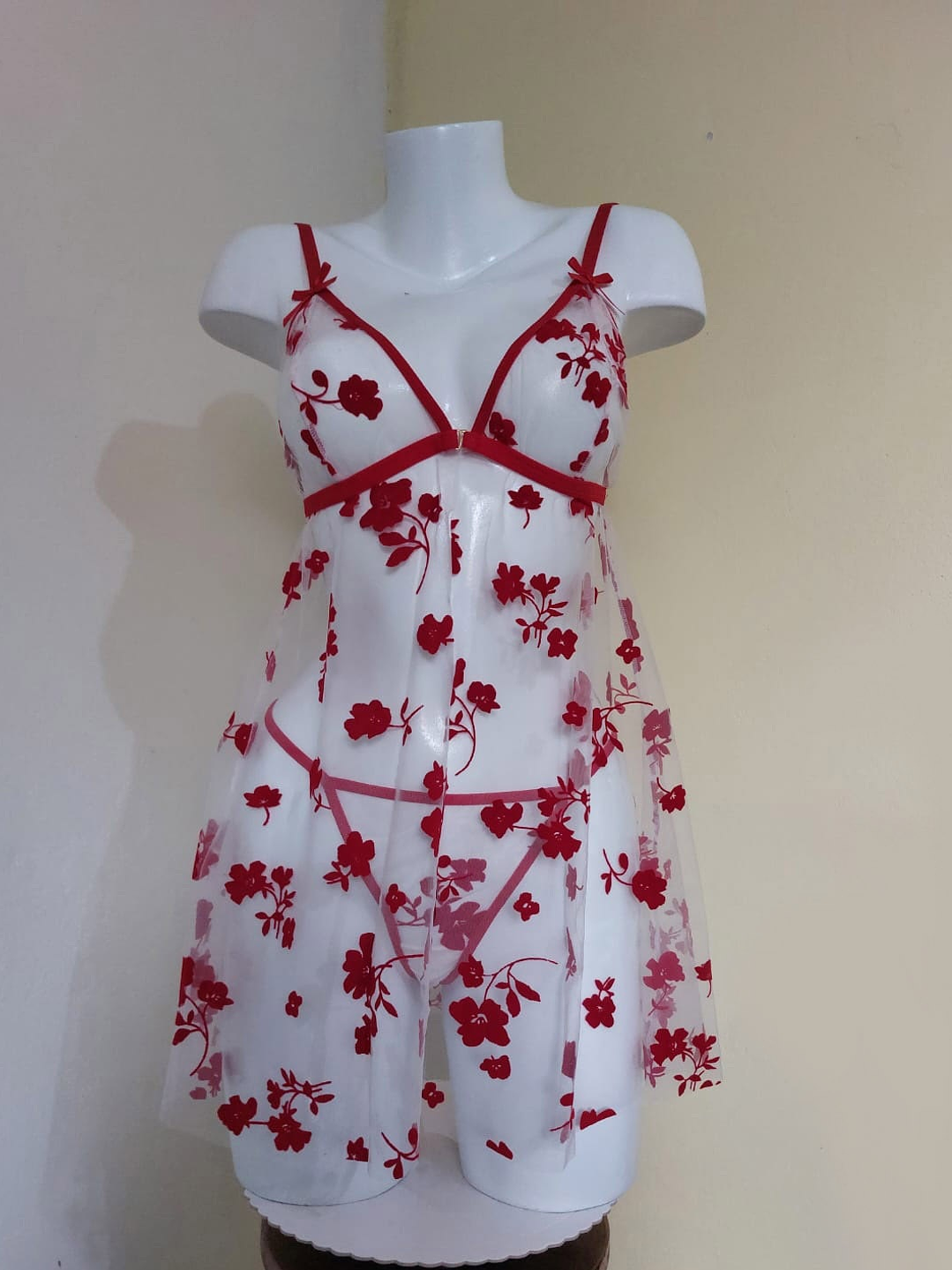 Babydoll floral sexy lencería transparente 2