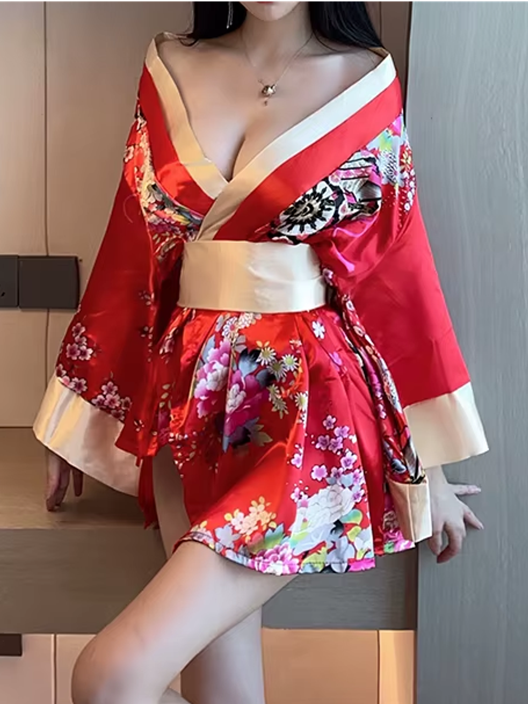 Bata sexy Kimono Rojo Asiático 2