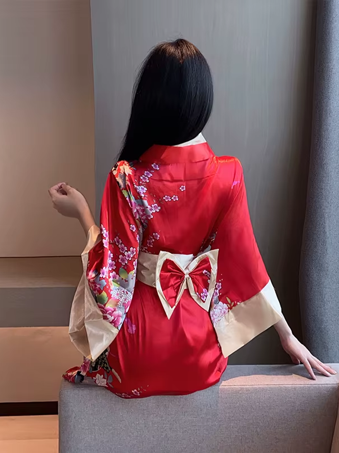 Bata sexy Kimono Rojo Asiático 3