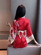 Bata sexy Kimono Rojo Asiático - Miniatura 3