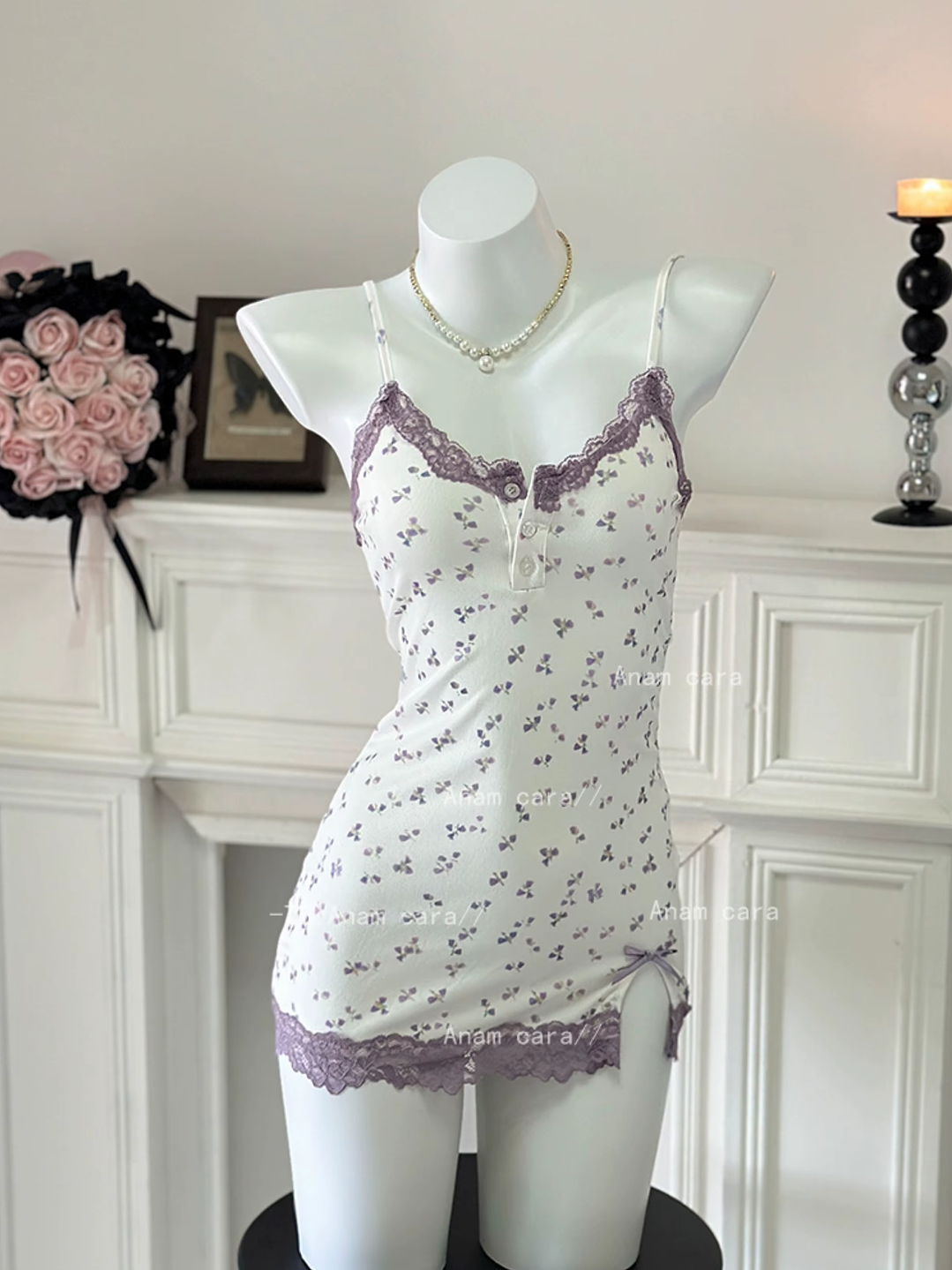 Vestido Pijama Estampado Floral Blanco  7