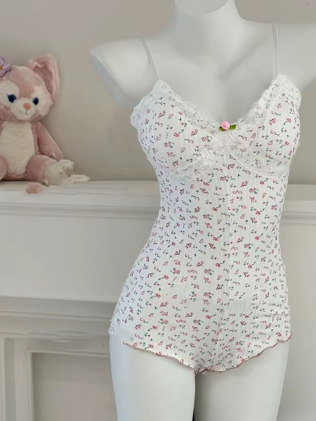 Body Francés Acanalado Diseño con Flores Rosas 5