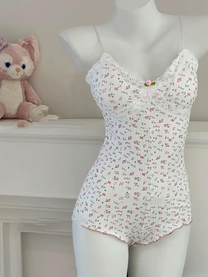 Body Francés Acanalado Diseño con Flores Rosas 5