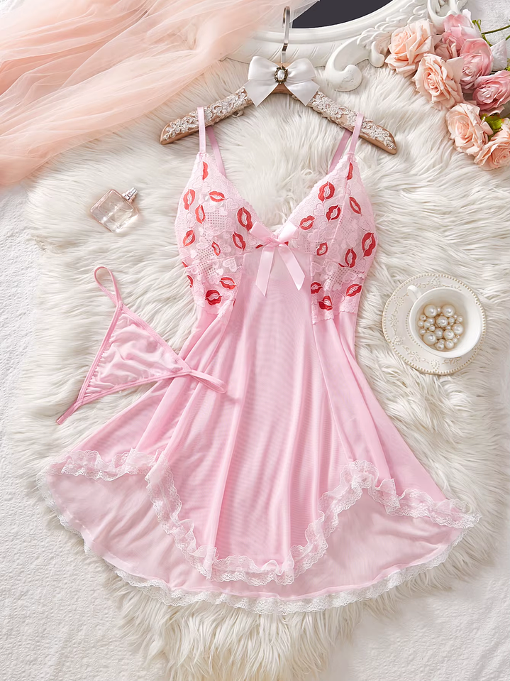 Sensual Babydoll Rosa “Corazones & Besos” 4