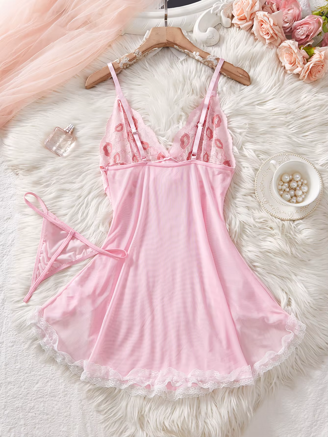 Sensual Babydoll Rosa “Corazones & Besos” 5