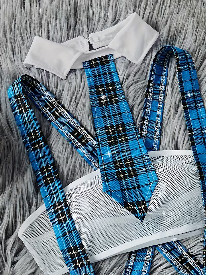 Academic Charm -  Set Colegiala Mini Falda con Tirantes Lenceria estudiante 7