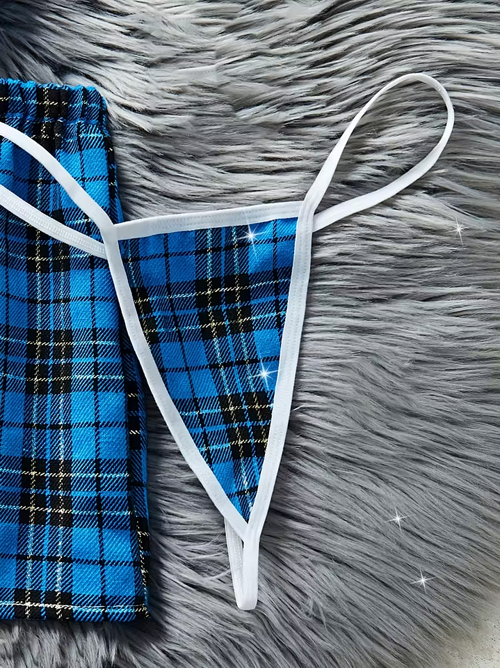 Academic Charm -  Set Colegiala Mini Falda con Tirantes Lenceria estudiante 8