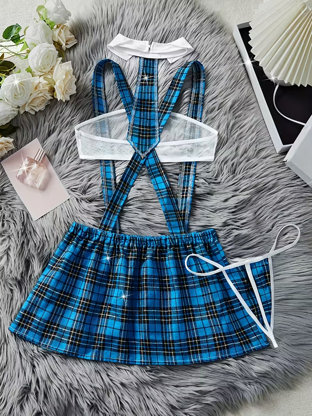 Academic Charm -  Set Colegiala Mini Falda con Tirantes Lenceria estudiante 5