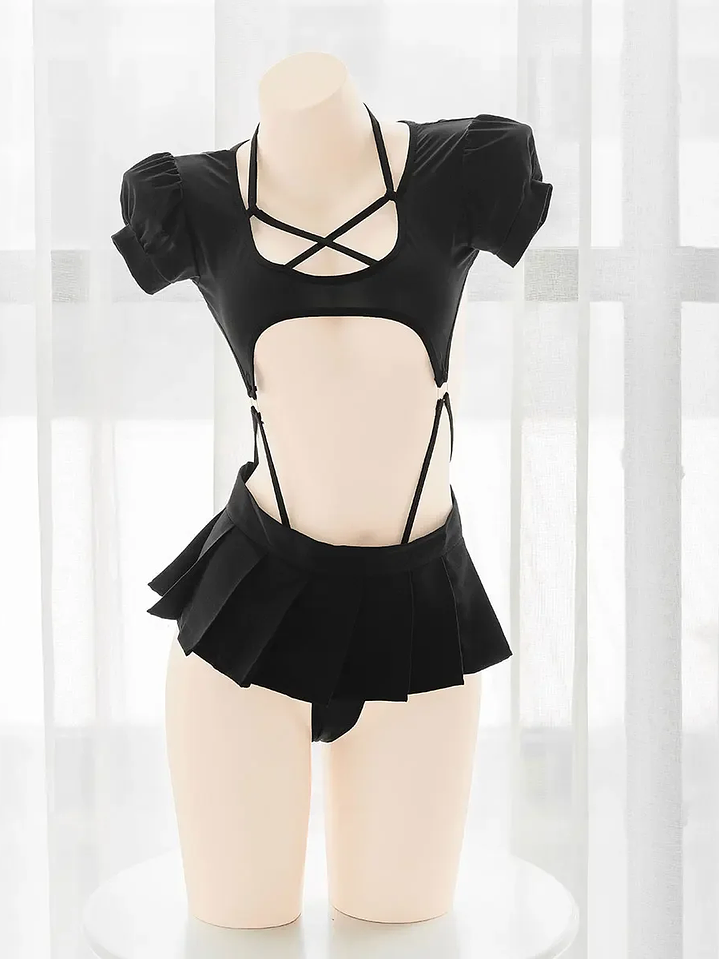 KESHA CONJUNTO MICROBODY CON MANGAS + FALDA TABLEADA 5