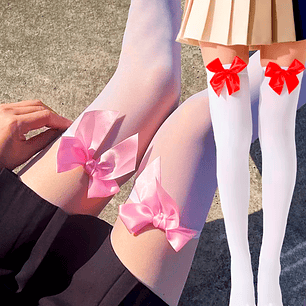Medias Largas Blancas Con Lazo Rojo/ Rosa