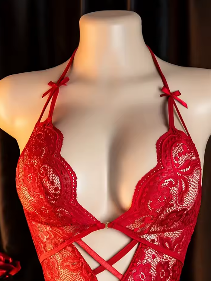 FlAVIA Body de Encaje rojo Estilo Vestido Escotado 4