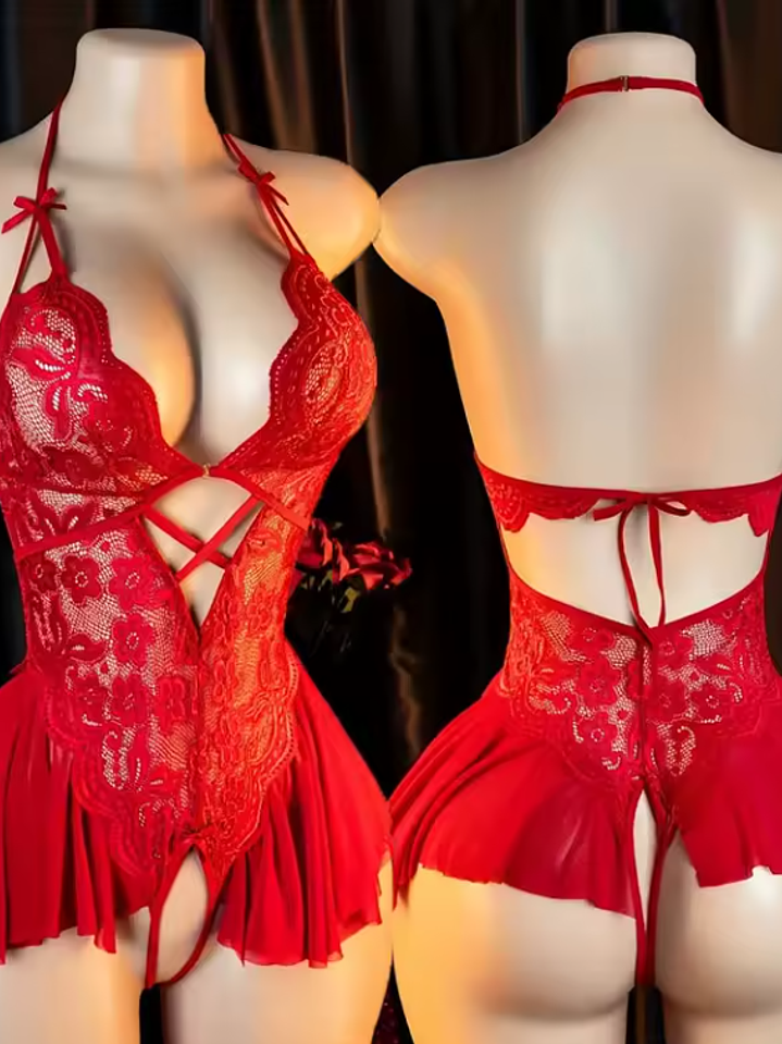 FlAVIA Body de Encaje rojo Estilo Vestido Escotado 3