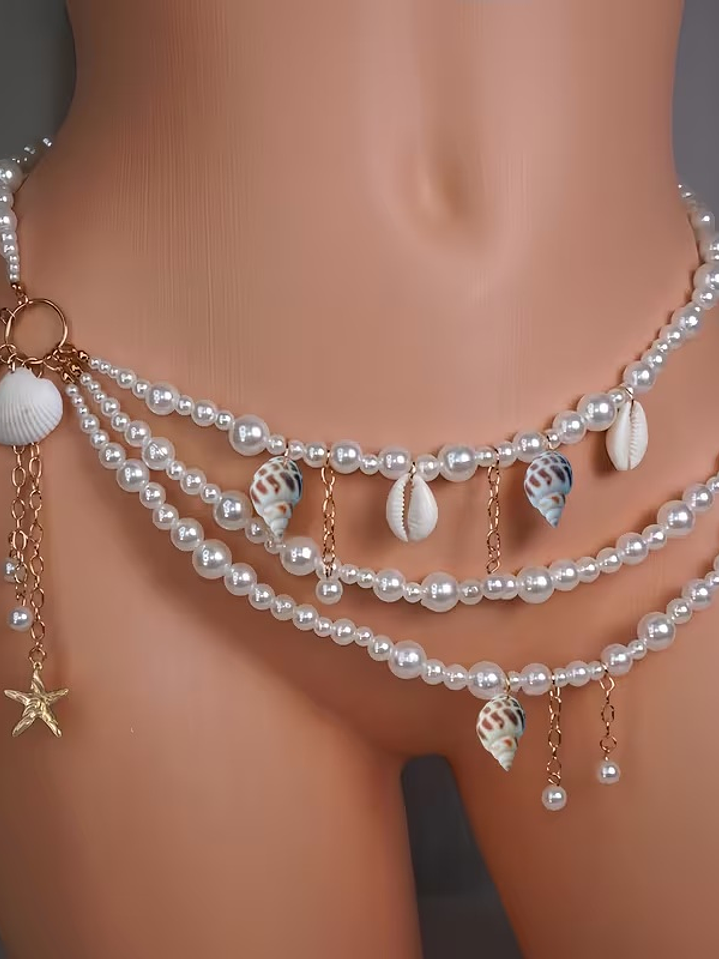 ARIEL Cinturon estilo marino con conchas y perlas 3