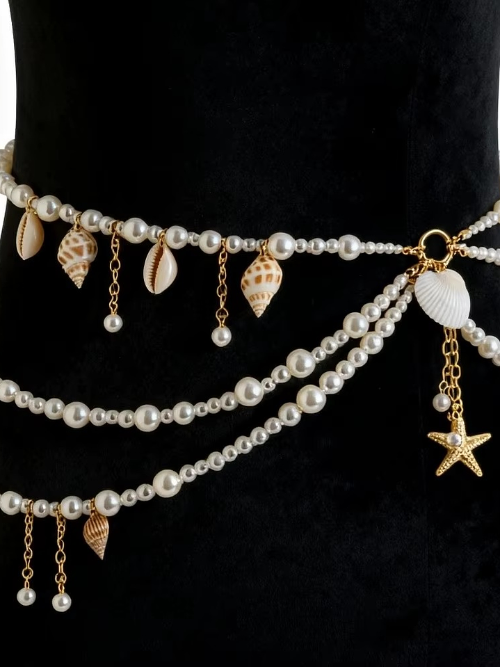 ARIEL Cinturon estilo marino con conchas y perlas 5