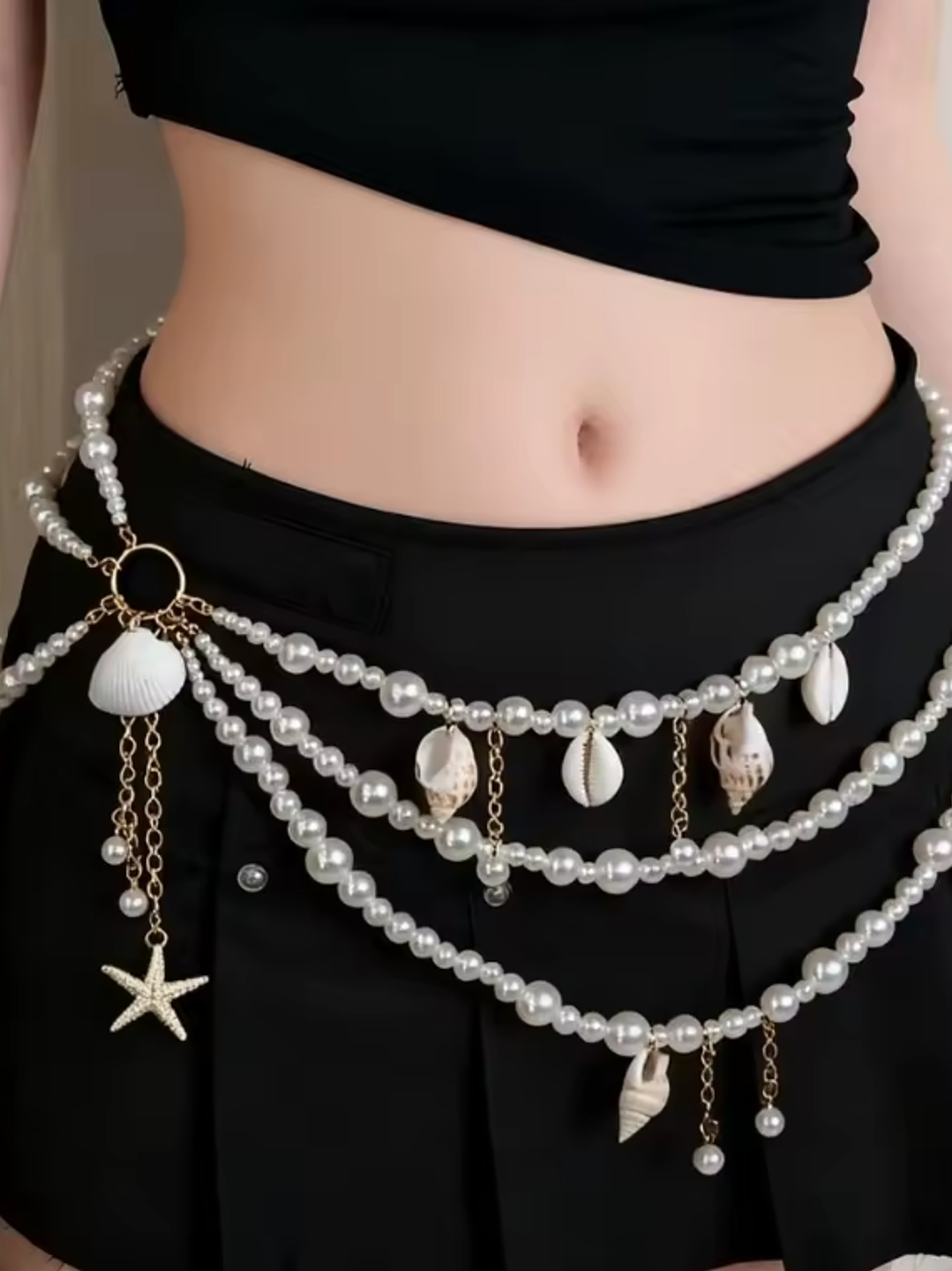 ARIEL Cinturon estilo marino con conchas y perlas 1