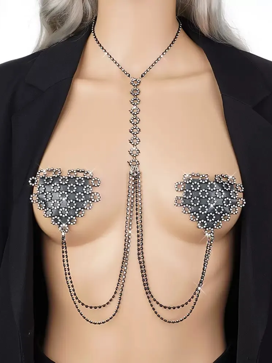 KERZY CADENA DE PECHO CORAZONES Y DIAMANTES 1