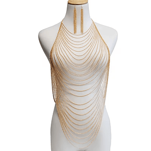 DIANY RIF SET DE CADENA MULTICAIDA CON ARETES COLGANTES