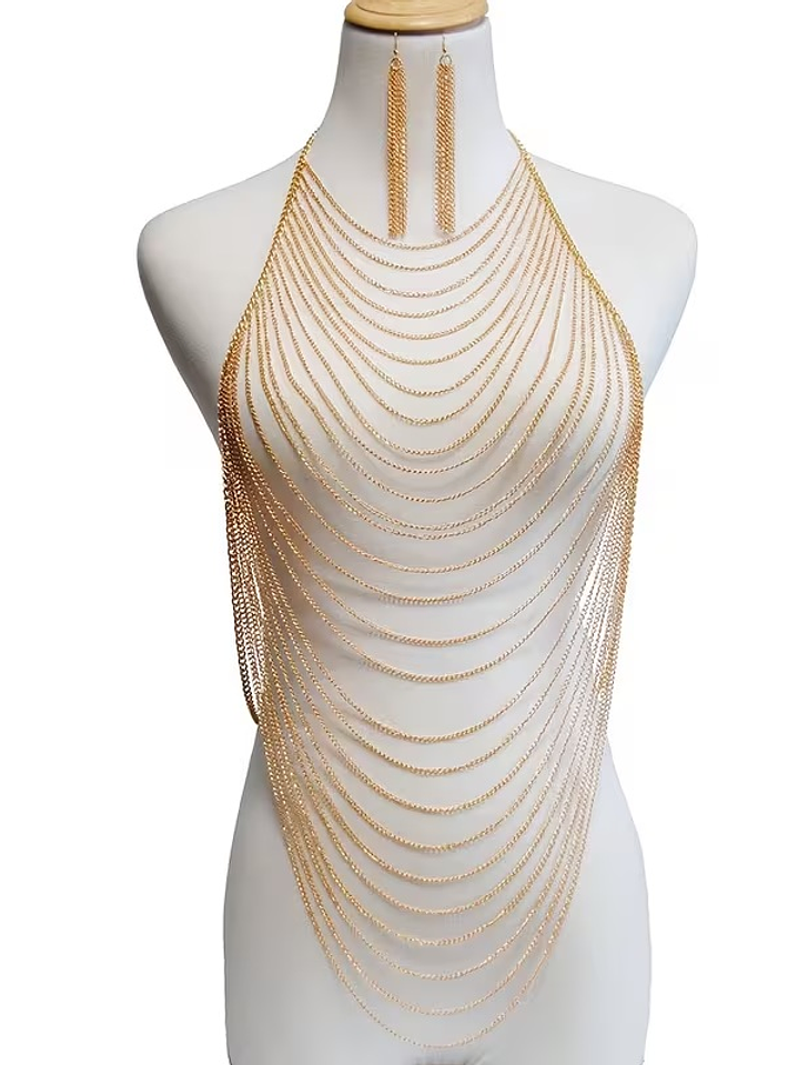 DIANY RIF SET DE CADENA MULTICAIDA CON ARETES COLGANTES 1