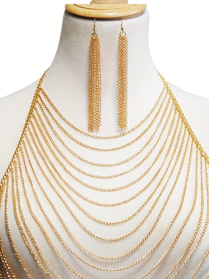 DIANY RIF SET DE CADENA MULTICAIDA CON ARETES COLGANTES 2