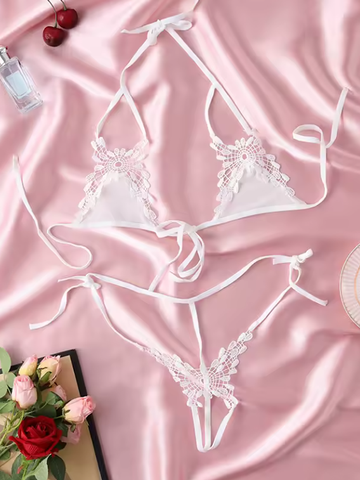 ALELY CONJUNTO ENCAJE DOS PIEZAS REGULABLE BLANCO Y MORADO 5